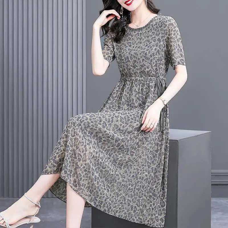 Large Size Loose Dress Dress Women's Summer Dress 2023 New Middle-Aged and Elderly Long Dress Sense Mom Dress Women's Clothing