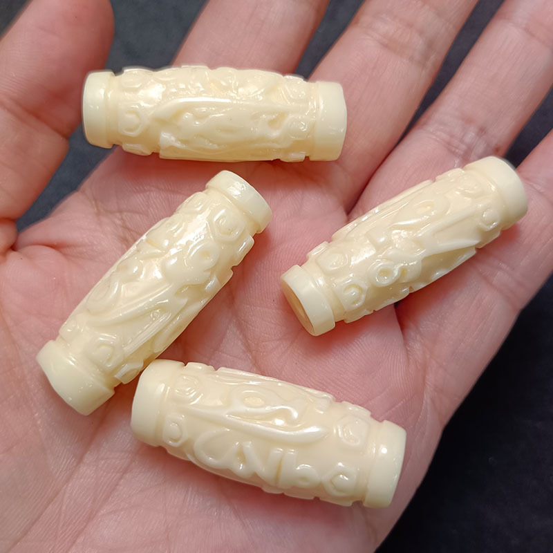 仿象牙雕刻古龙柱 树脂通孔桶珠车挂手串配饰diy配件直播货源现货