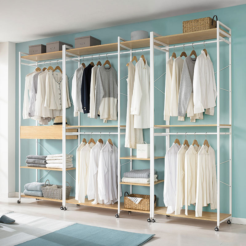 衣帽架卧室开放式钢架衣帽衣柜落地衣架网柜开放架衣柜架铁衣红双