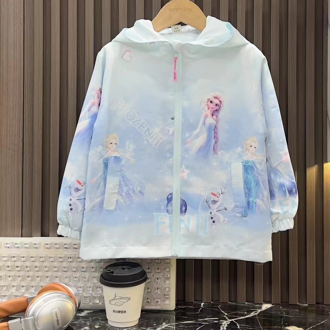 欧美女童风衣新款春秋爱莎夹克春秋装卡通连帽冲锋衣儿童艾莎外套