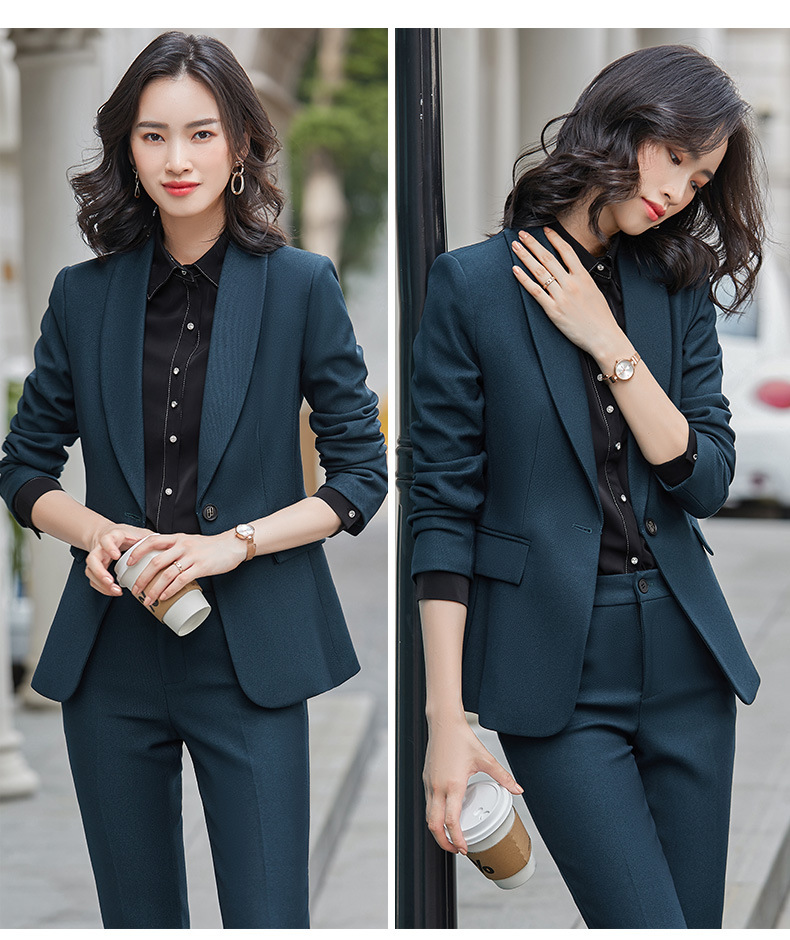 21秋冬新款职业女装气质干练女神范单扣青果领套装修身时尚女装