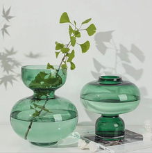 现货北欧ins创意简约绿色葫芦形玻璃花瓶高级感水培插花客厅摆件