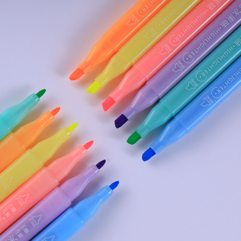 双头柔和护眼荧光笔六色套装水果香味荧光笔重点标记笔学习文具