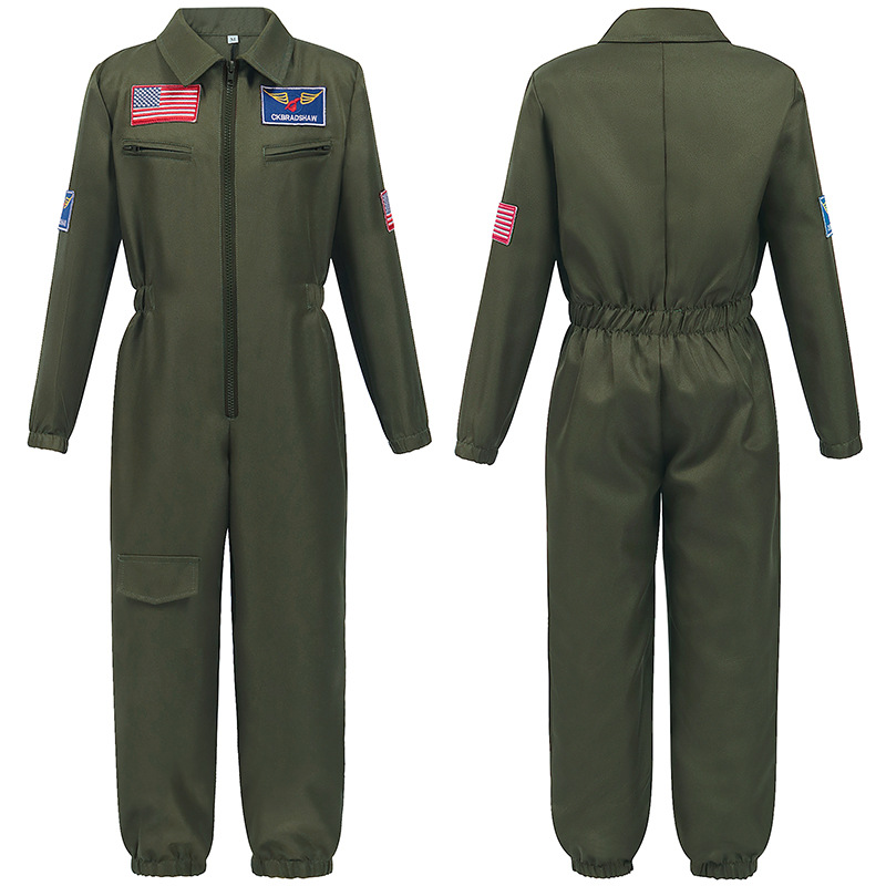 cos飞行员万圣节绿色空军童装太空服cos制服六一角色扮演舞台服装