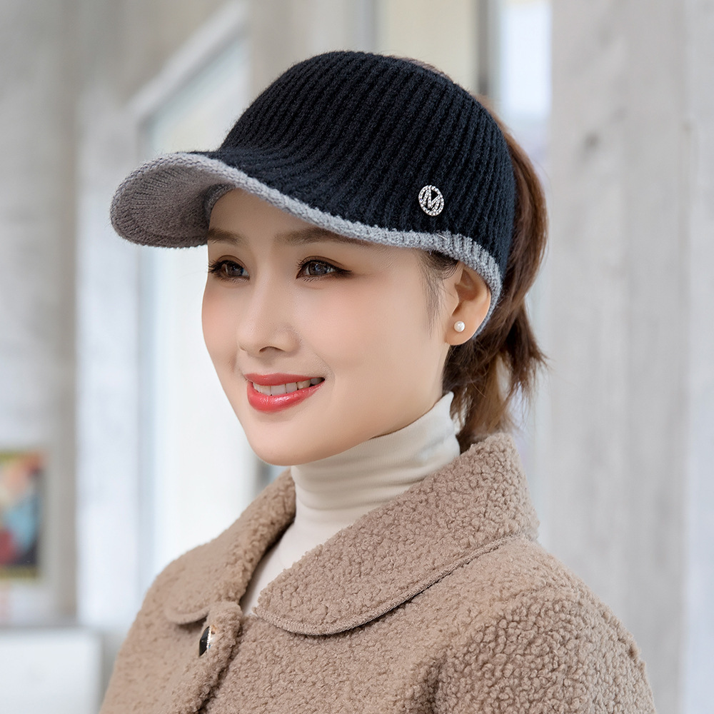 空顶帽针织帽鸭舌帽女士秋冬季休闲户外潮棒球帽骑车毛线帽子厂家