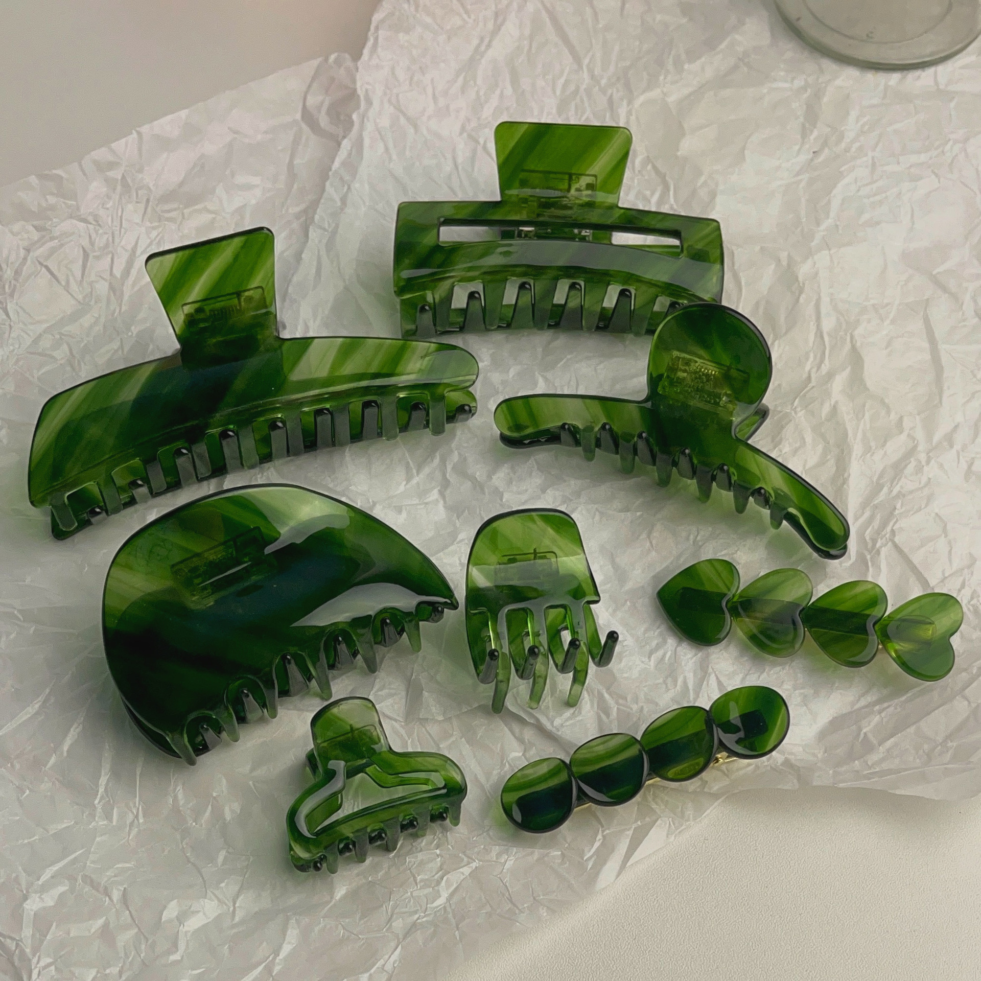 墨绿色系高级感醋酸发夹发抓气质几何镂空盘发鲨鱼抓夹韩版夏季新