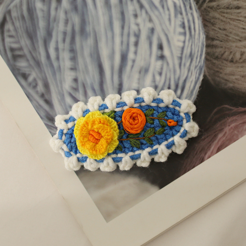手作经典花卉刺绣发卡 毛线编织发夹成品 复古森女风手工制作头饰