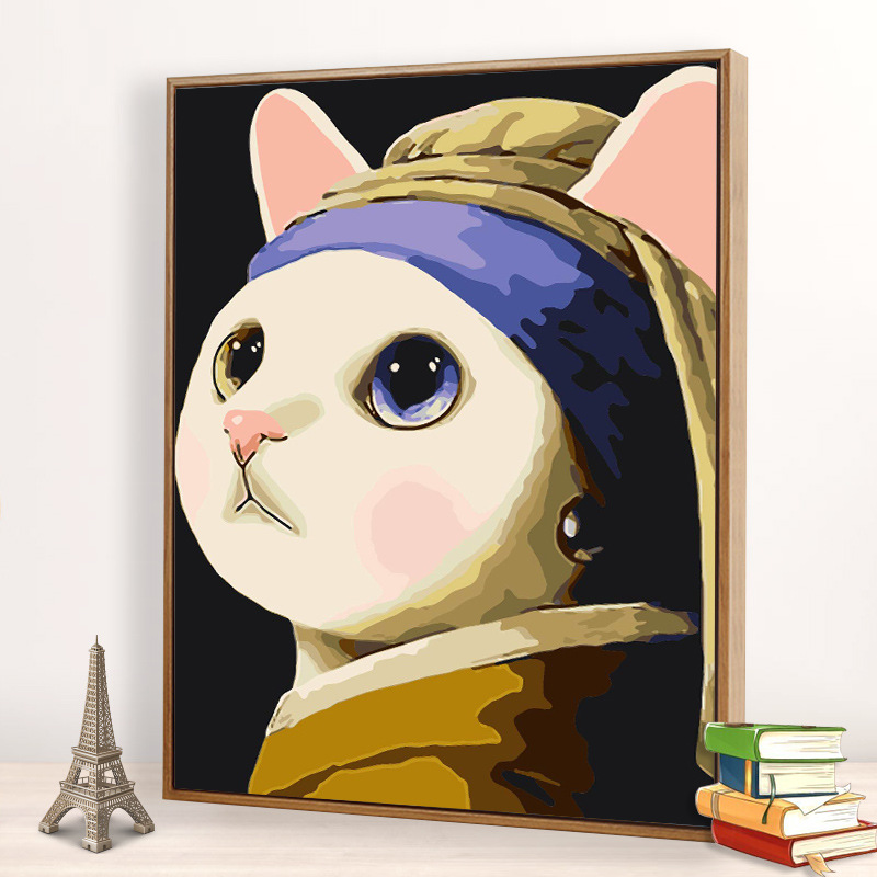 数字油画diy彩虹猫减压简易画卧室装饰画手绘手工填色画卡通猫咪