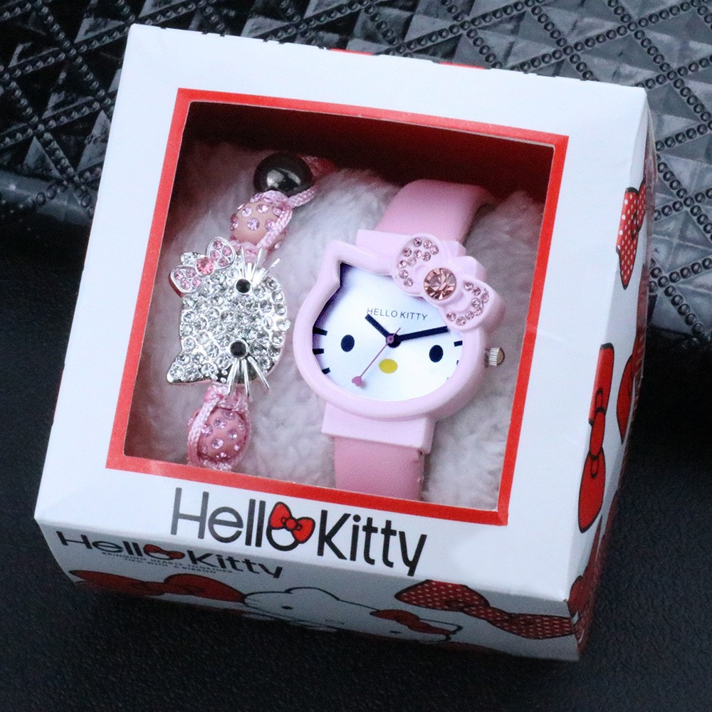 Cute Hello Kitty Children's Watch Foreign Trade Wholesale Student Children Cartoon Watch Girls' Bracelet Set Quartz Watch Generation