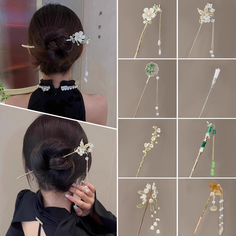 New Metal Hair Clasp Advanced Chinese Style Hair Clasp Cheongsam Hairpin Updo Temperament Hairpin Tassel Hairpin Antique Hair Accessories