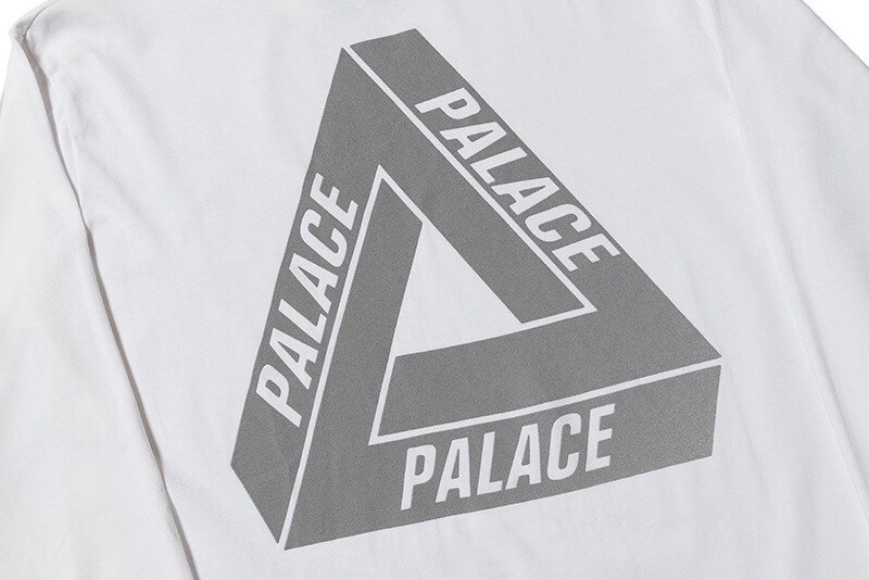 高版本欧美潮牌palace反光三角形logo印花男女长袖t恤卫衣