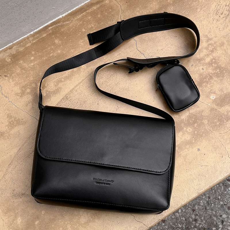 New Korean Style Simple Men's Messenger Bag Fashion Solid Color Pu Leather Shoulder Bag Men's Business Travel Messenger Bag Men