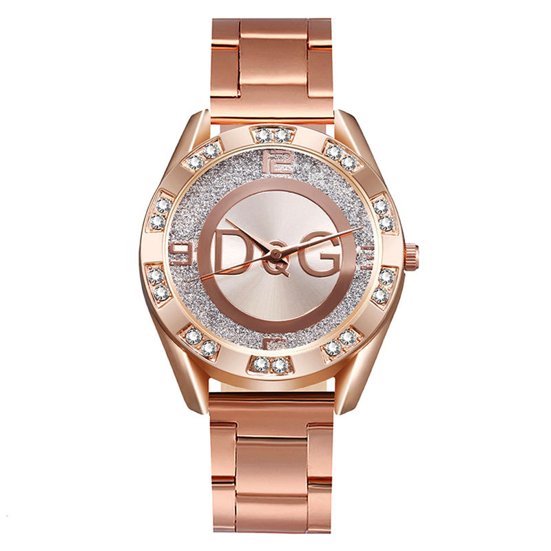 dg外贸热销轻奢镶钻钢带手表 个性时装表潮流流沙表盘表女士手表