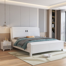 白色实木床1.8米烤漆现代简约双人床小户型1.5米主卧高箱储物婚床