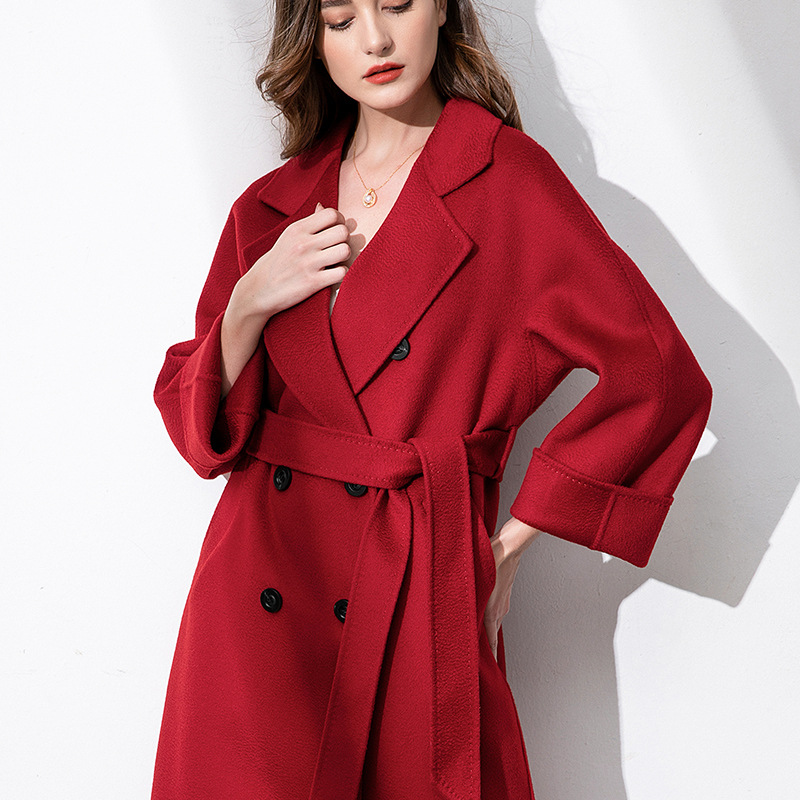 新款高端双面羊绒大衣女秋冬101801水波纹手工双面呢大衣毛呢外套