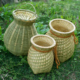 小背篓 鱼篓 竹编收纳采茶插花装饰表演儿童道具摄影纯手工小竹篓