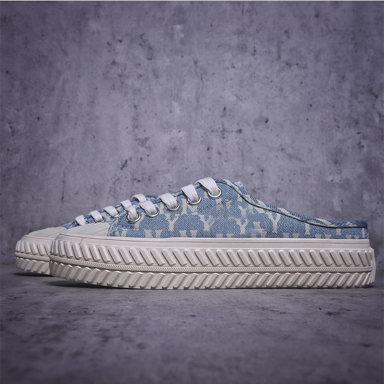 mlb洋基队半拖饼干鞋厚底复古帆布鞋情侣夏季布鞋一脚蹬