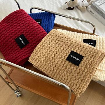 过年红色新年围巾女冬季针织圣诞毛线围脖鹿头菱格网红加厚学生潮