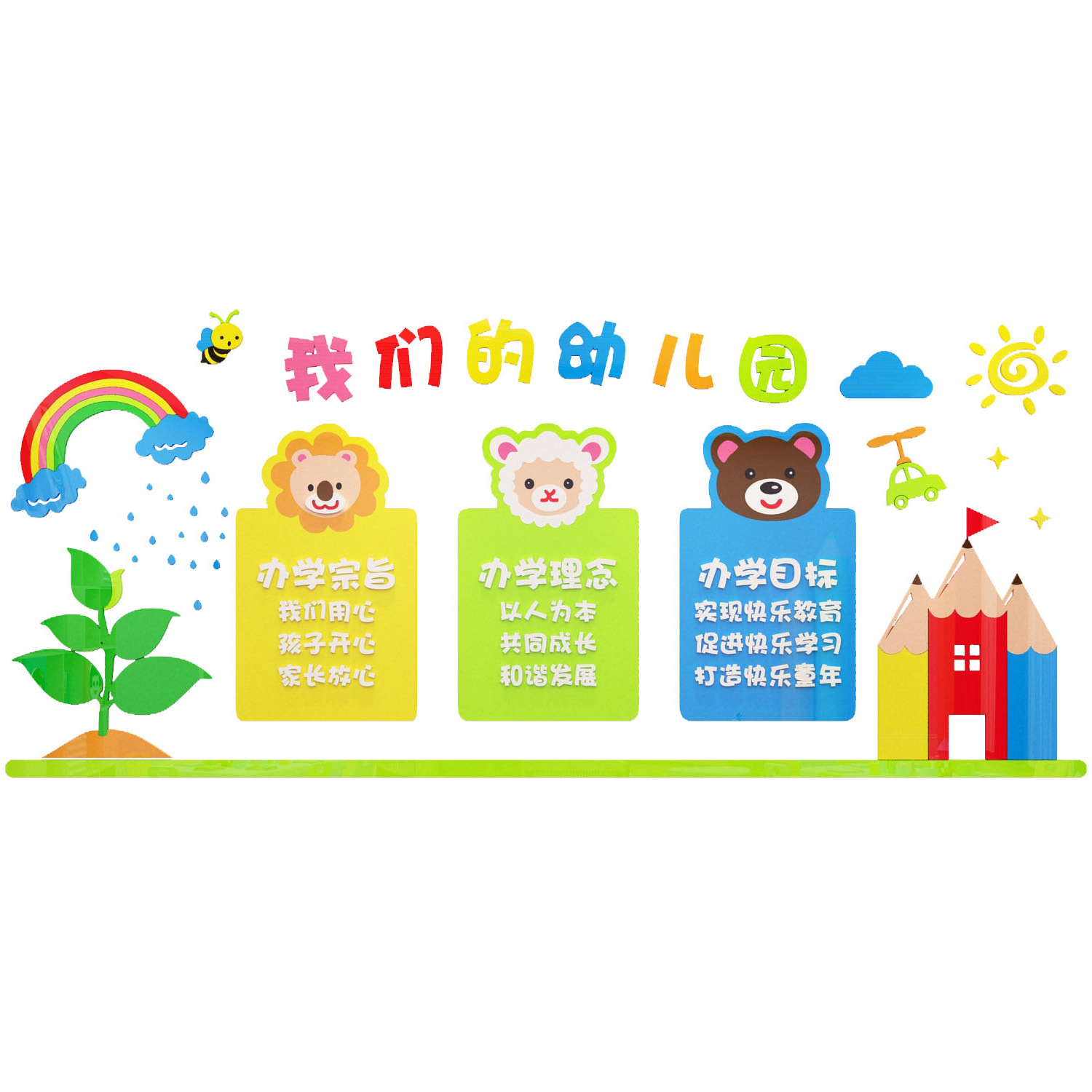 幼儿园办园理念墙面装饰环境创材料主题文化布置成品托管大厅形象
