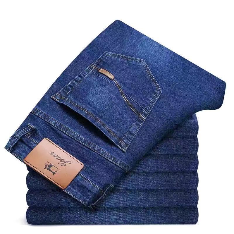   Spring New Stretch Jeans Men's Straight Casual Versatile arge Size oose Men's Pants Mid-Waist Wear-Resistant Work Trousers