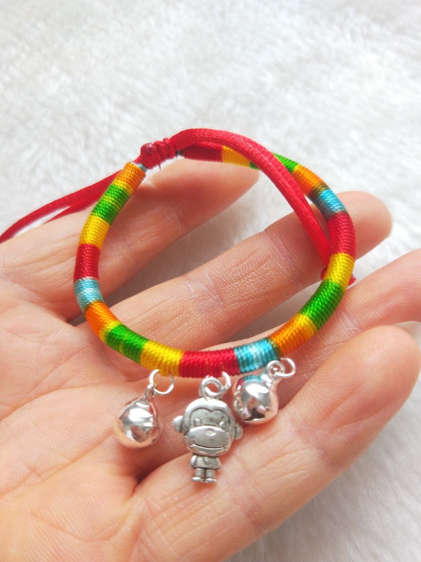 端午节五彩绳手链手工编宝宝母子情侣铃铛十二生肖吉祥物手链