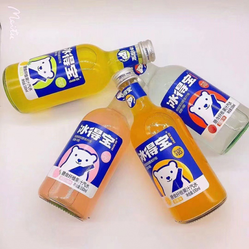 冰得宝膳食纤维果汁汽水凤梨橙子荔枝饮料网红饮品整箱330ml*20瓶