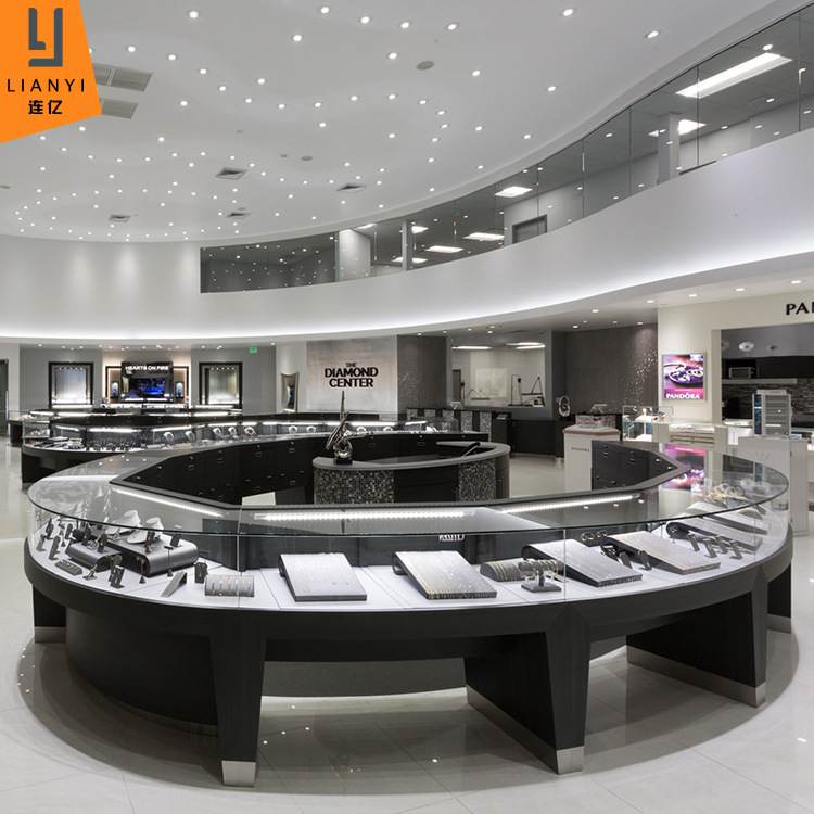 高档店铺翡翠珠宝展示柜定制异形玻璃柜台饰品展柜黄金首饰展示柜