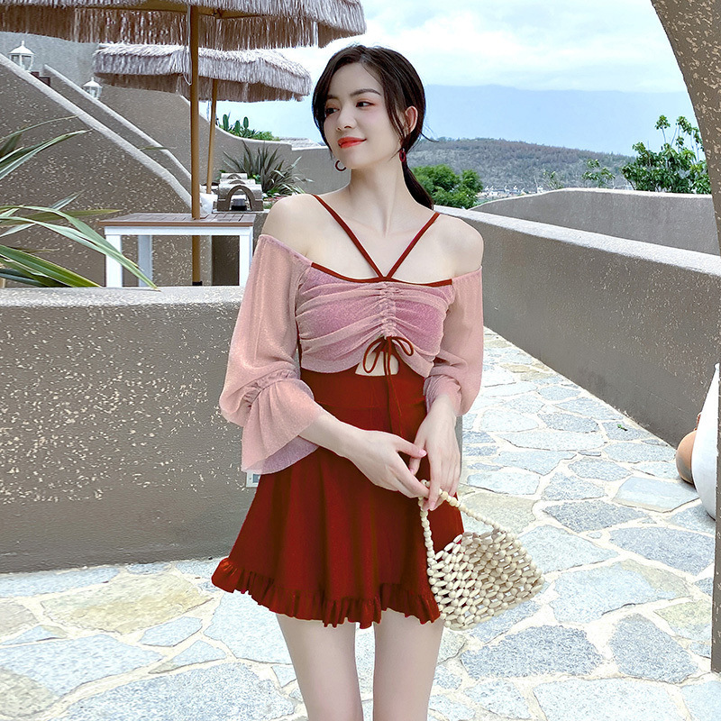 Swimsuit Female Siamese Cover Belly Thin Korean Ins Conservative Fairy Style Student 2021 New Hot Spring Skirt Swimsuit