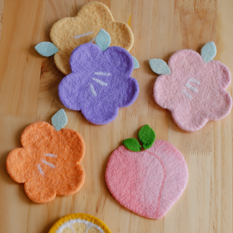 原来是泥轲人原创手工羊毛毡可爱水果小花圆餐垫家用杯垫防烫垫子