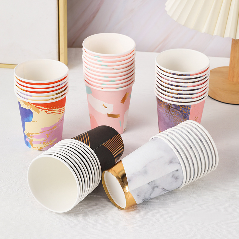 Factory Wholesale Amazon 9Oz European Style Bronzing Disposable Paper Cup Party Gathering Scene Decorations