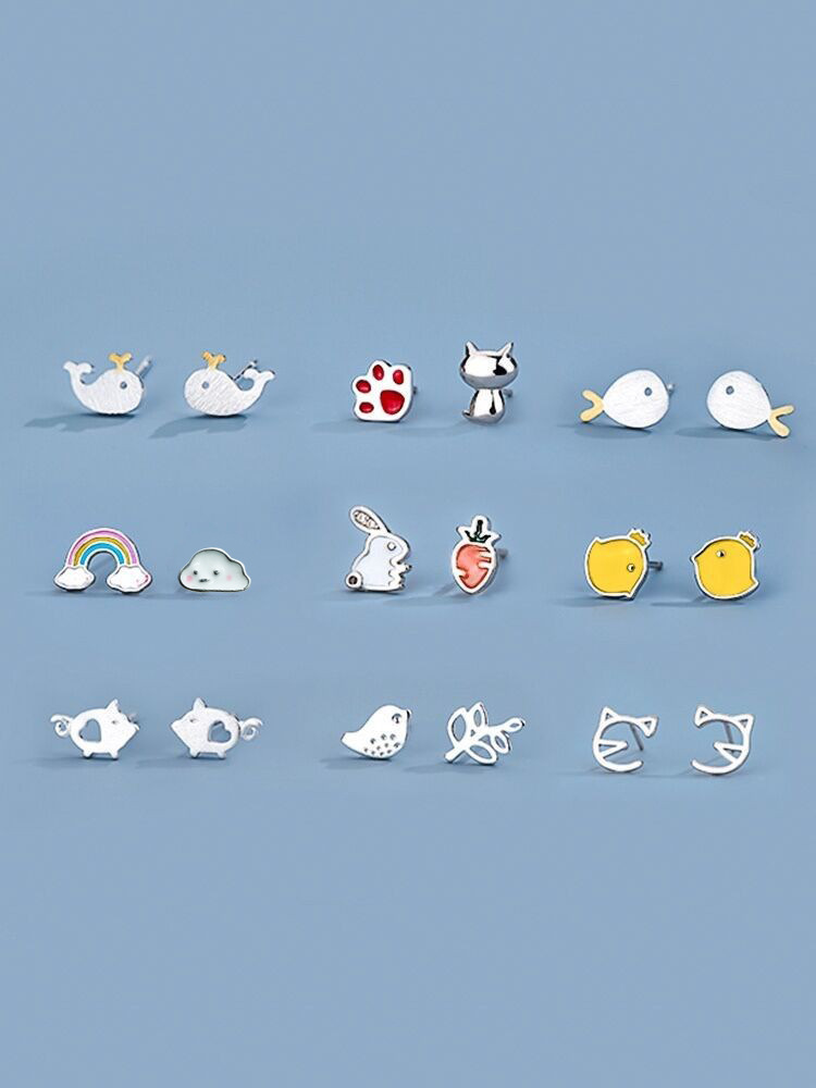 925 Sterling Silver Stud Earrings Women's 2022 New Trendy Cute Children Rabbit Earrings Ins One-Week Earrings