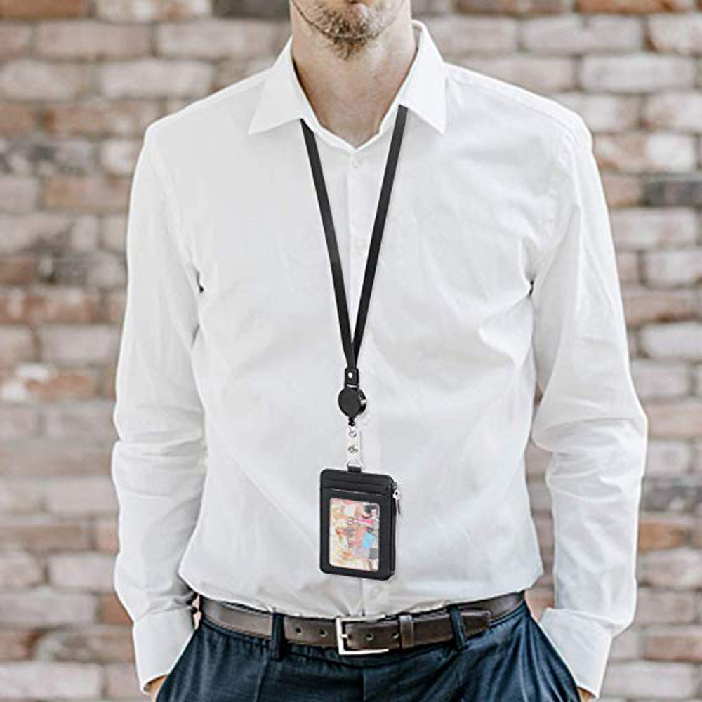 皮质工作牌带挂绳皮卡套设计胸卡吊牌学生校牌门乘公交胸牌保护套