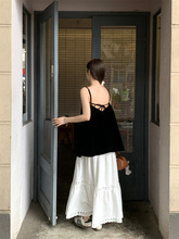 时尚套装女黑色休闲吊带背心夏季高腰A字裙半身裙两件套