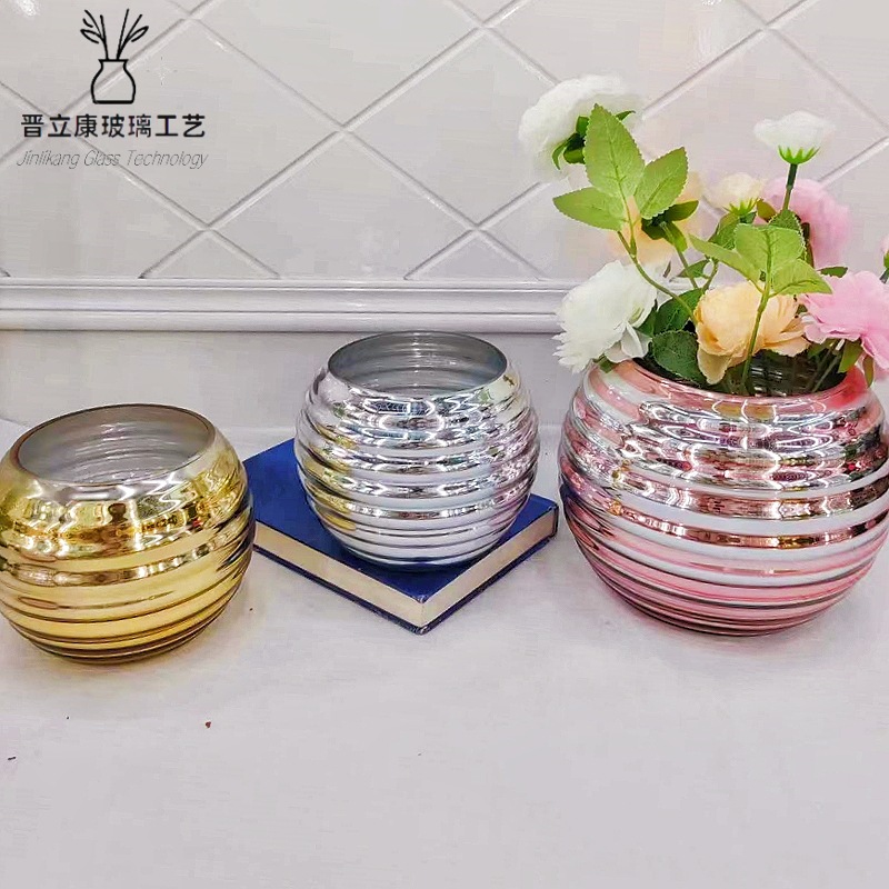 Factory Direct Sales Electroplating Creative Thread Gold and Silver Color Glass Vase Spherical Aquatic Green Radish Flowers Decorative Flower Arrangement Pendulum