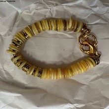 黄色天然贝壳手链可调节叠戴小众个性法设计师链男女情侣手绳饰品
