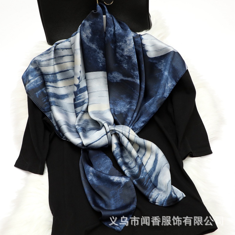 Spring New Large Kerchief 110cm Tensili Brocade Scarf Women's Silk Shawl Elegant Appearance Sunscreen Scarf