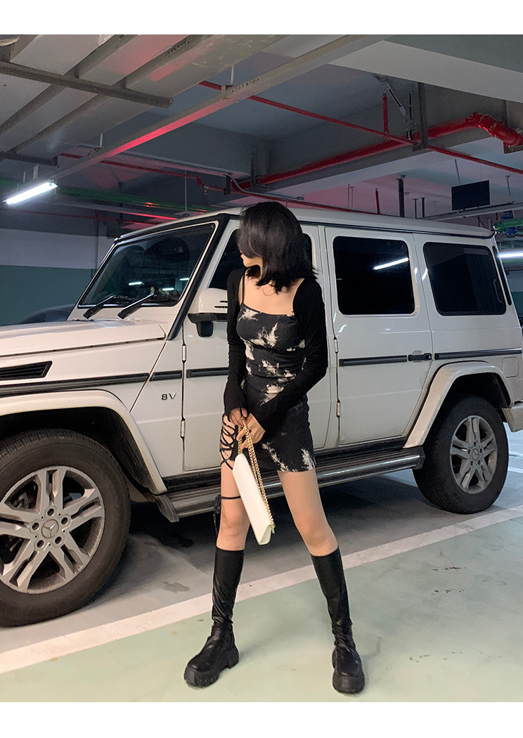 扎染吊带包臀连衣裙小西装外套两件套女2021春秋新款时尚气质套装