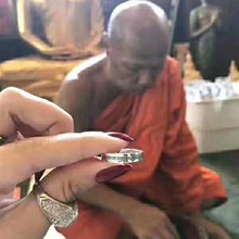 泰国佛牌镀银经文阿赞佑龙婆曼娜戒指女时尚复古个性潮流开口指环