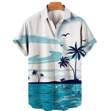 跨境外贸新款大码男士休闲时尚3D数码印花短袖衬衫，男士衬衫