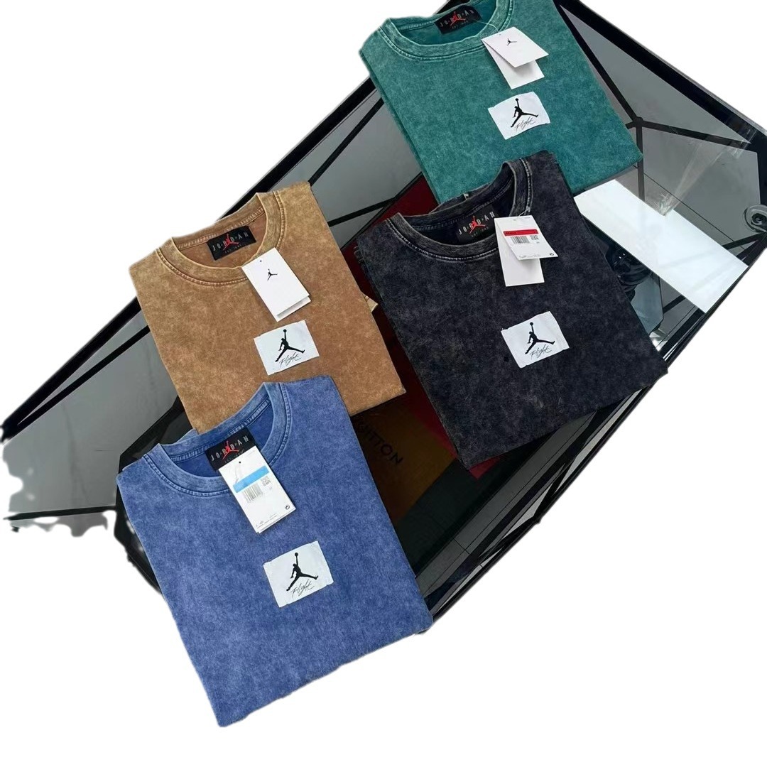 24乔丹aj男子短袖 飞人贴布绣水洗做旧宽松os大版落肩男女情侣t恤