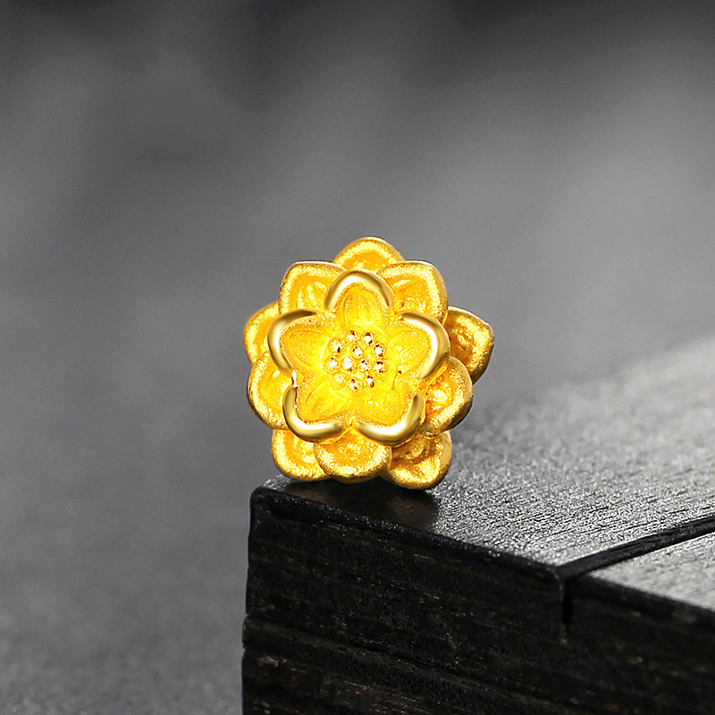 黄金999足金转运珠3d硬金莲花手链24k纯金diy手串烤漆配饰