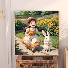 兔子小女孩diy数字油画小尺寸填色填充解闷手工画涂色油彩画