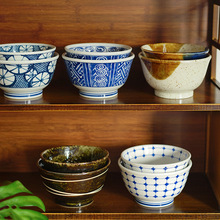进口美浓烧陶瓷高脚碗日式复古釉下彩16厘米盖浇饭碗家用汤碗面碗