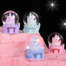 创意公主城堡童话王国发光水晶球梦幻雪花水球儿童玩具小摆件批发