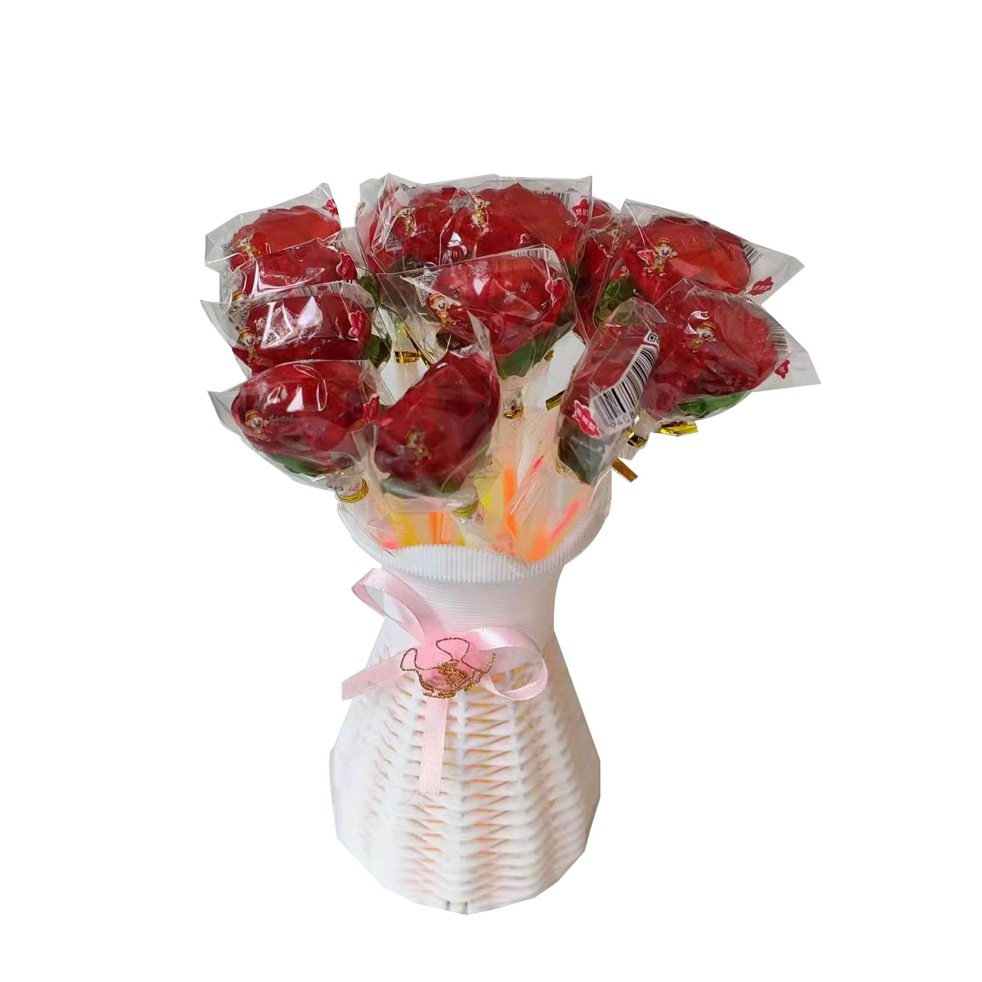 长荧光玫瑰花棒棒糖水果硬糖小朋友零食情人节送女朋友送闺蜜