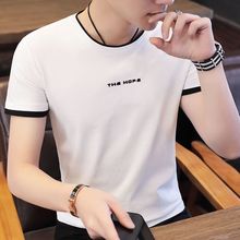 男士短袖恤夏季新款韩版修身半袖体恤打底衫男圆领潮白色上衣男