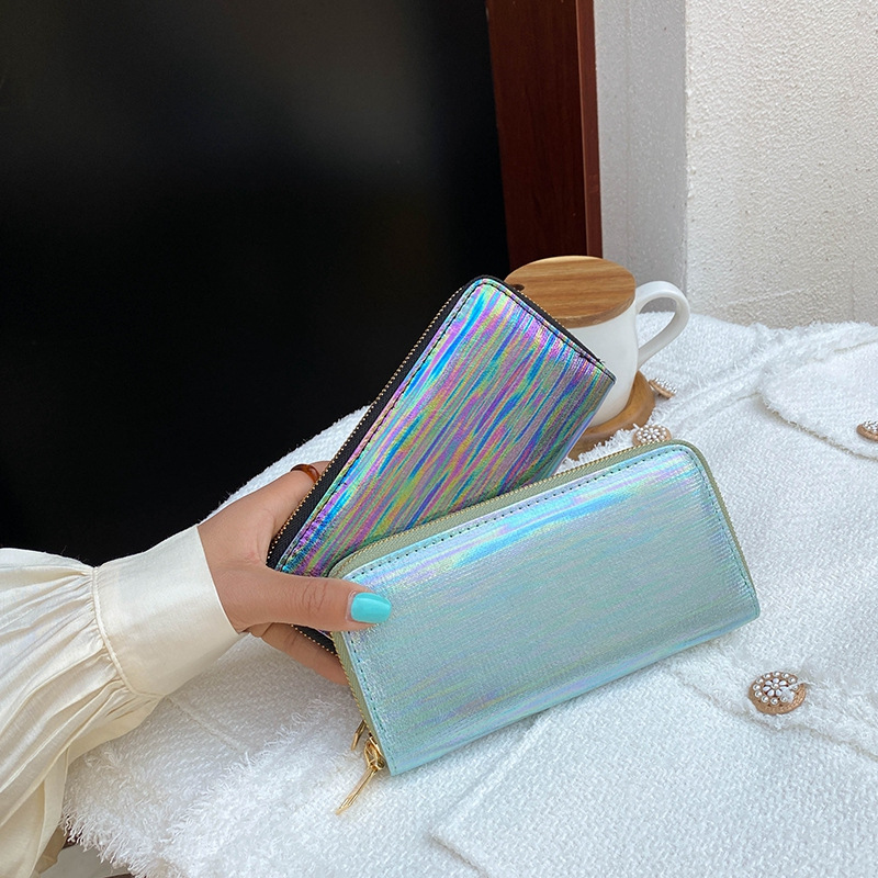 2021 New Women's Long Wallet Women's Elegant Glossy Striped Clutch Purse Fashionable Stylish Outfit Fresh Bag