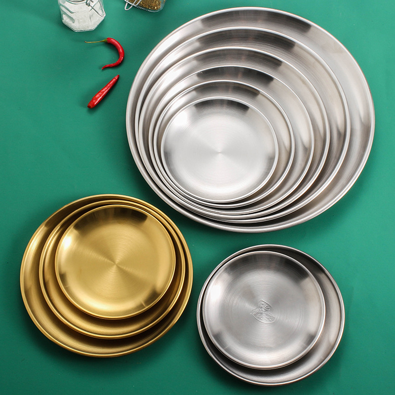 304 Stainless Steel Plate Korean Barbecue Plate Household Disc Tray Steak Western Plate Barbecue Plate Bone Plate Wholesale