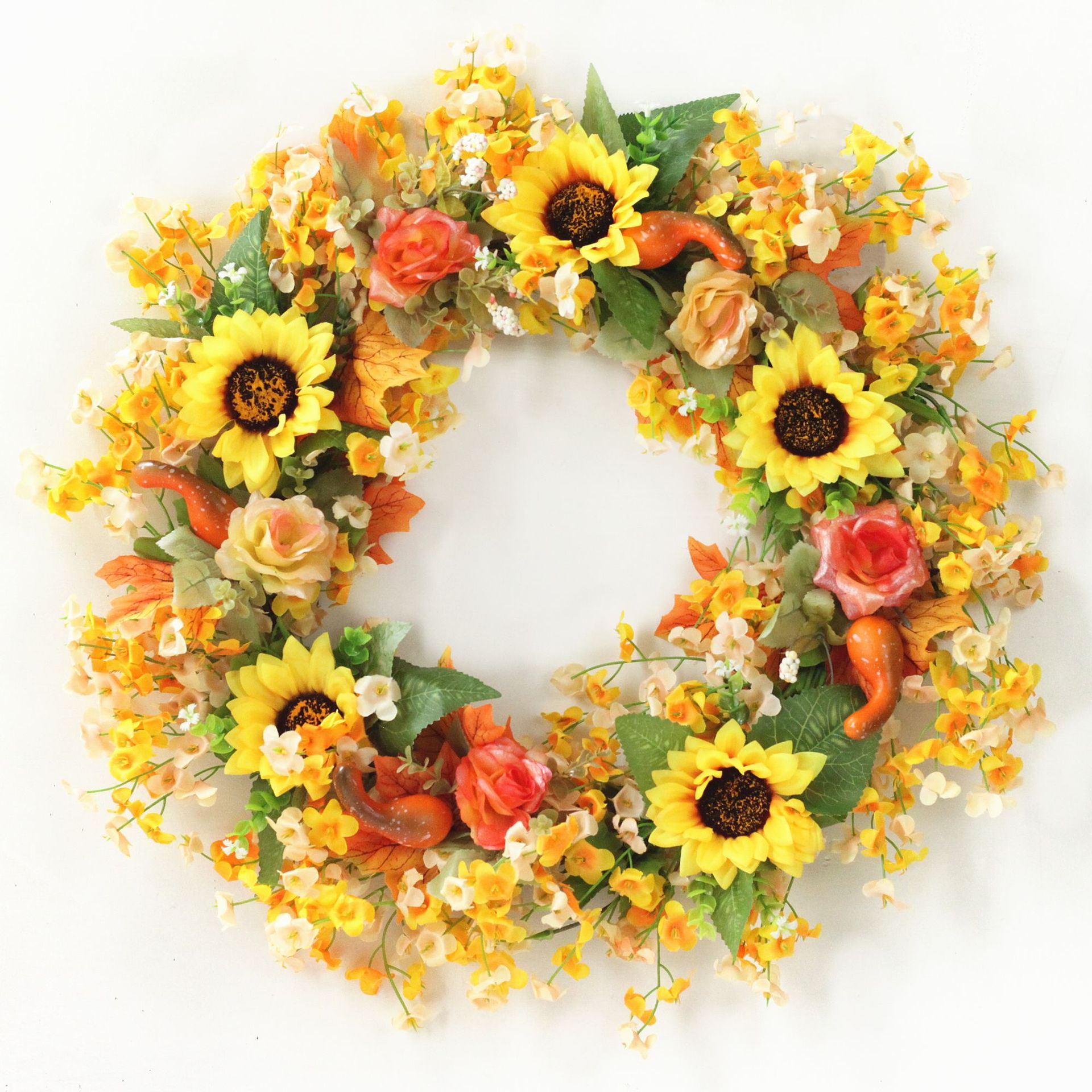 秋季新款向日葵枫叶南瓜绢布绢花花环门环感恩节丰收节日装饰花