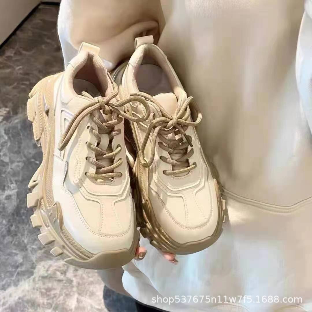 港风老爹鞋ins潮超火女鞋子2023年春秋款厚底百搭小白休闲运动鞋